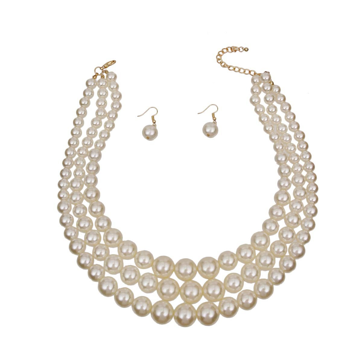 Cream Pearl Graduated Multi Strand Necklace Set