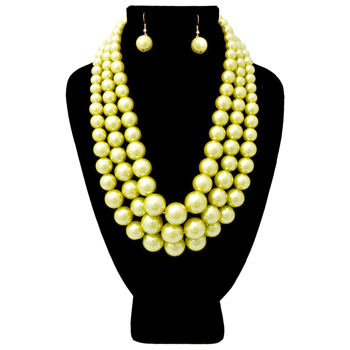 Lime Green Pearl Graduated Multi Strand Necklace Set