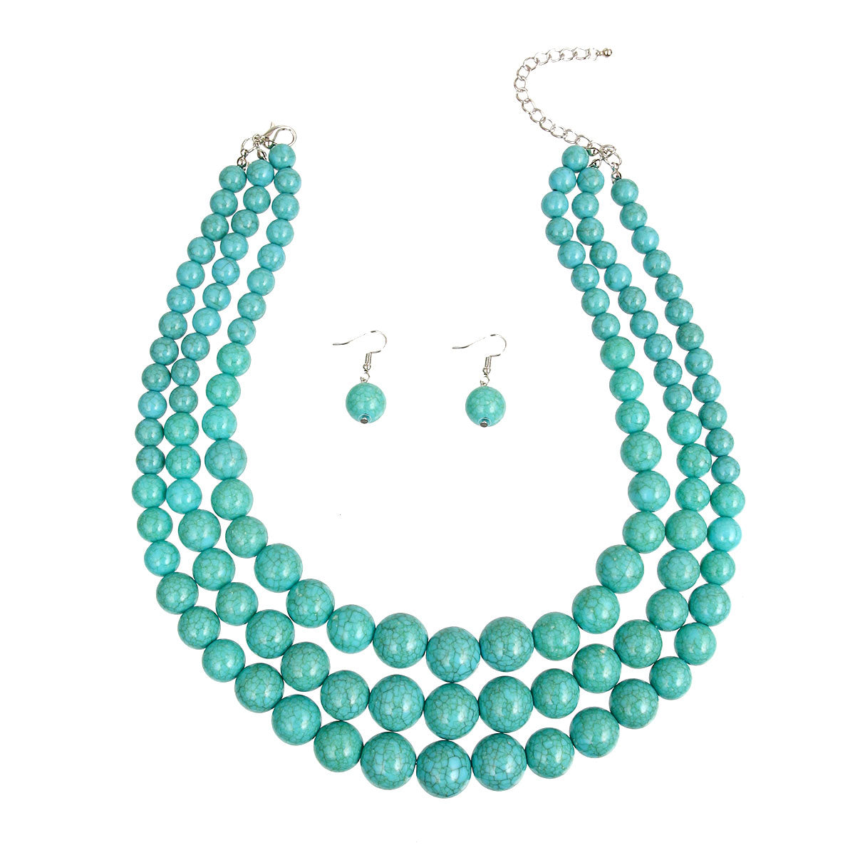 Cracked Turquoise Pearl Graduated Multi Strand Necklace Set
