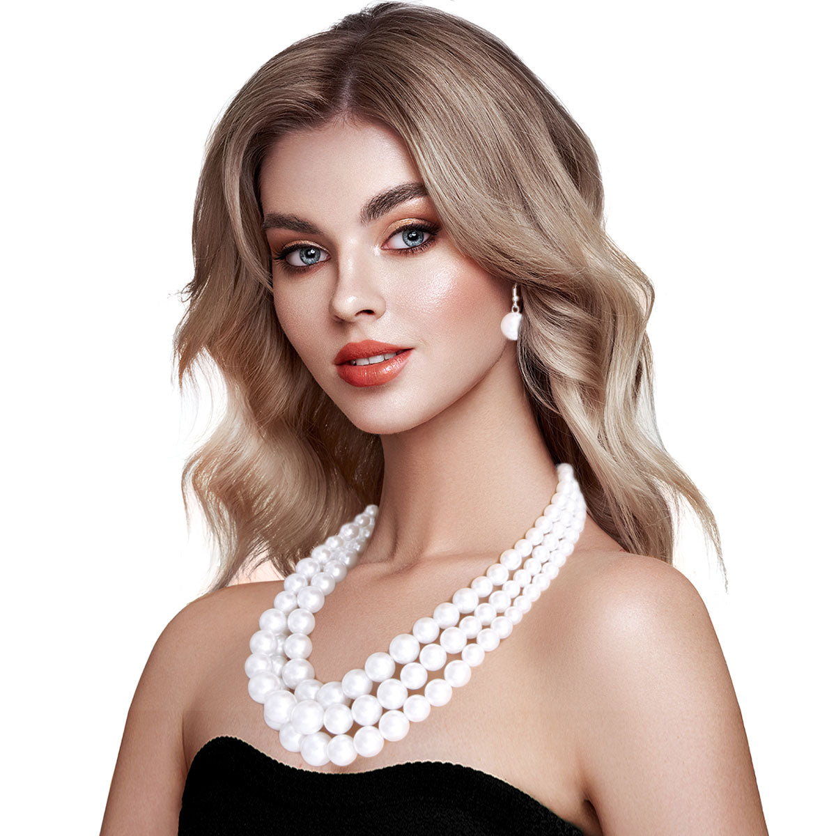 White Pearl Graduated Multi Strand Necklace Set