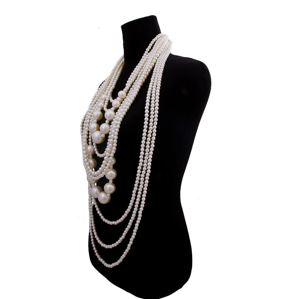 Long Chunky Cream Pearl Layered Necklace Set