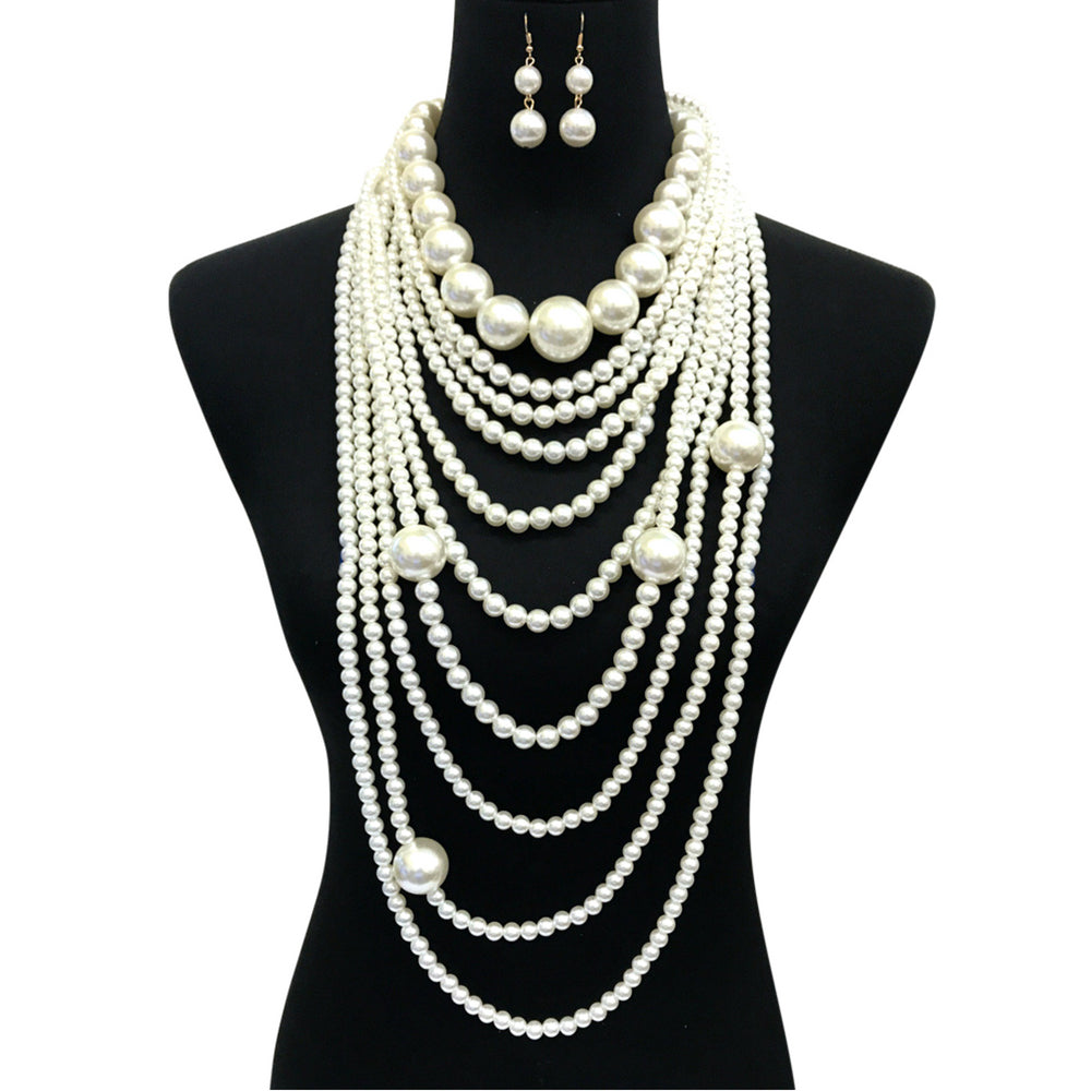 Long Cream Pearl Necklace Set