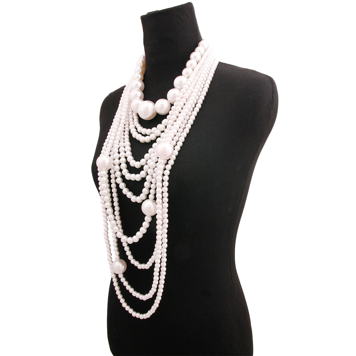 Long Cream Pearl Necklace Set