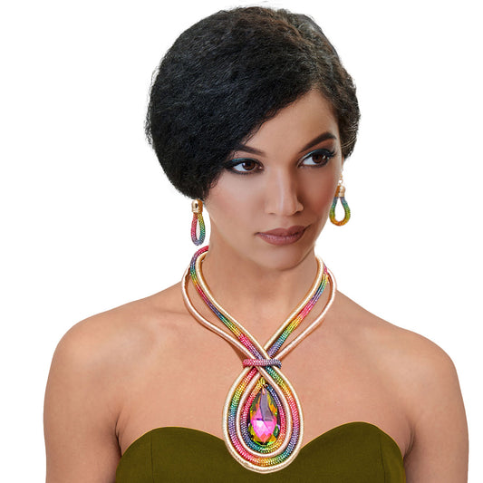 Rainbow Rhinestone Teardrop Cord Set