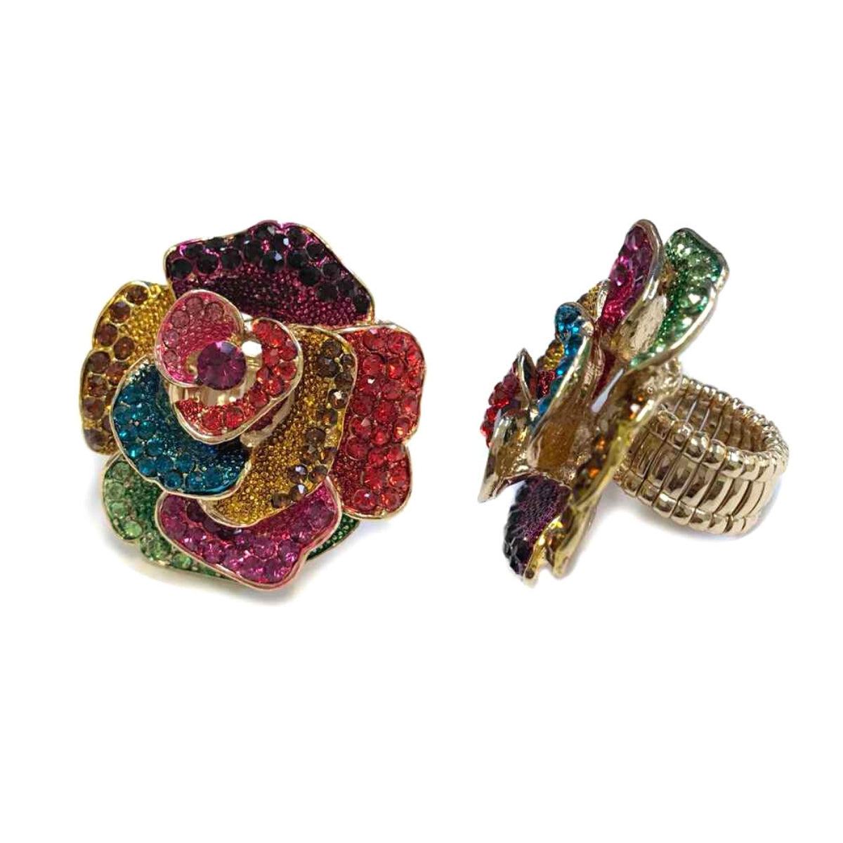 Multi Color Rhinestone Rose Ring
