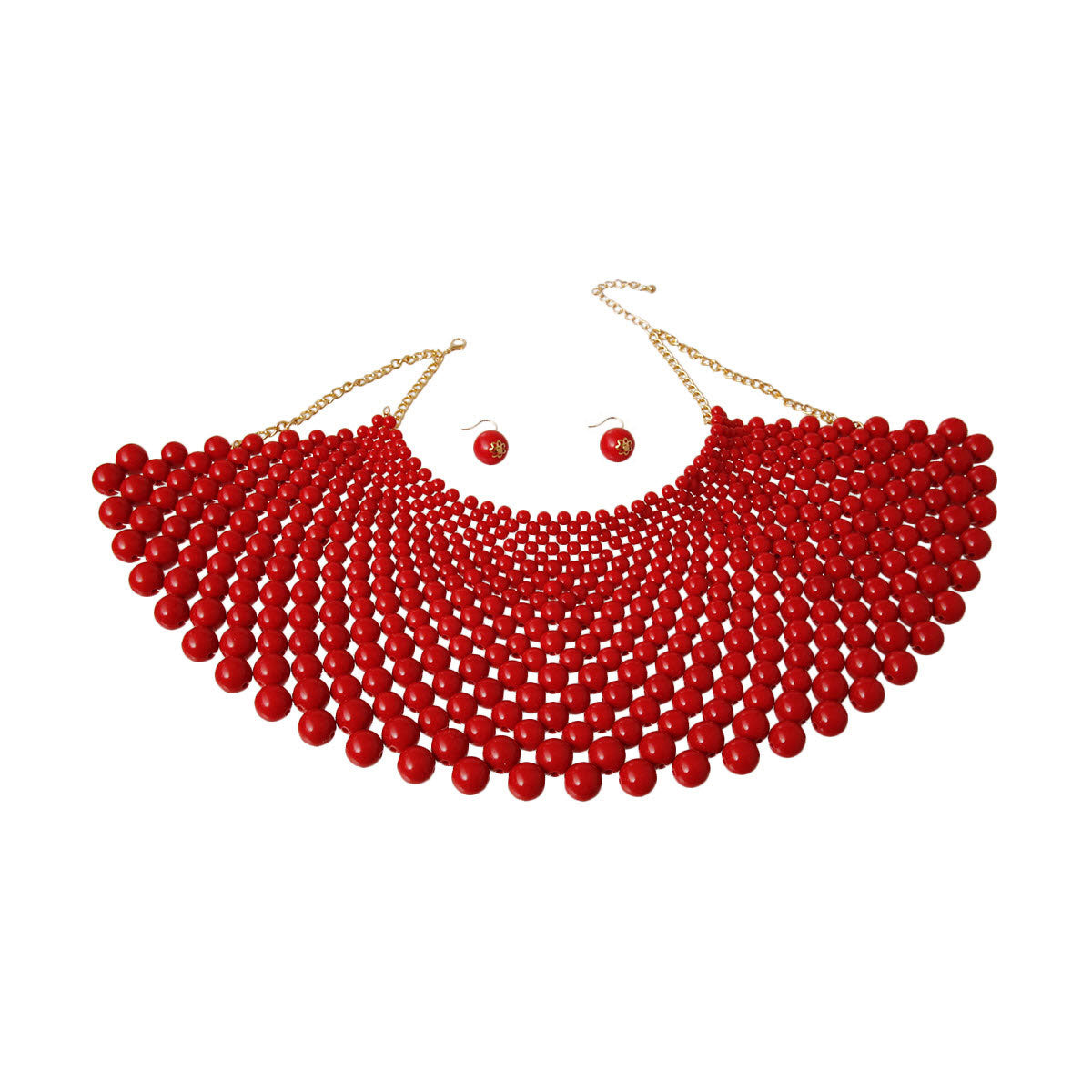 Red Bead Bib Necklace Set