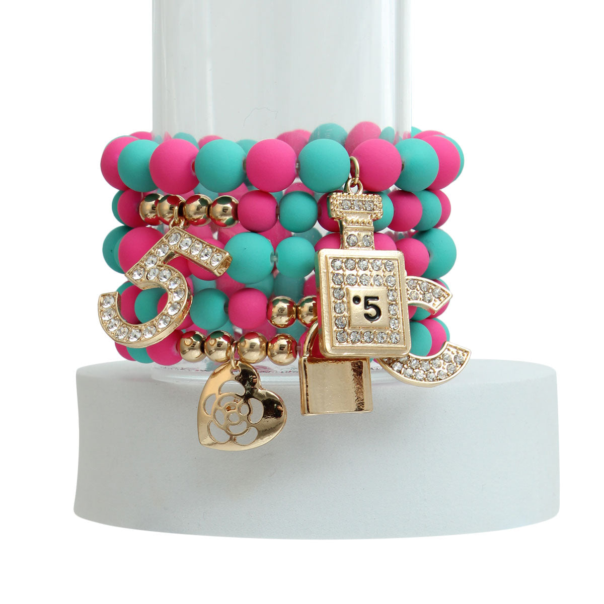 Matte Fuchsia and Teal Boutique Charm Bracelets
