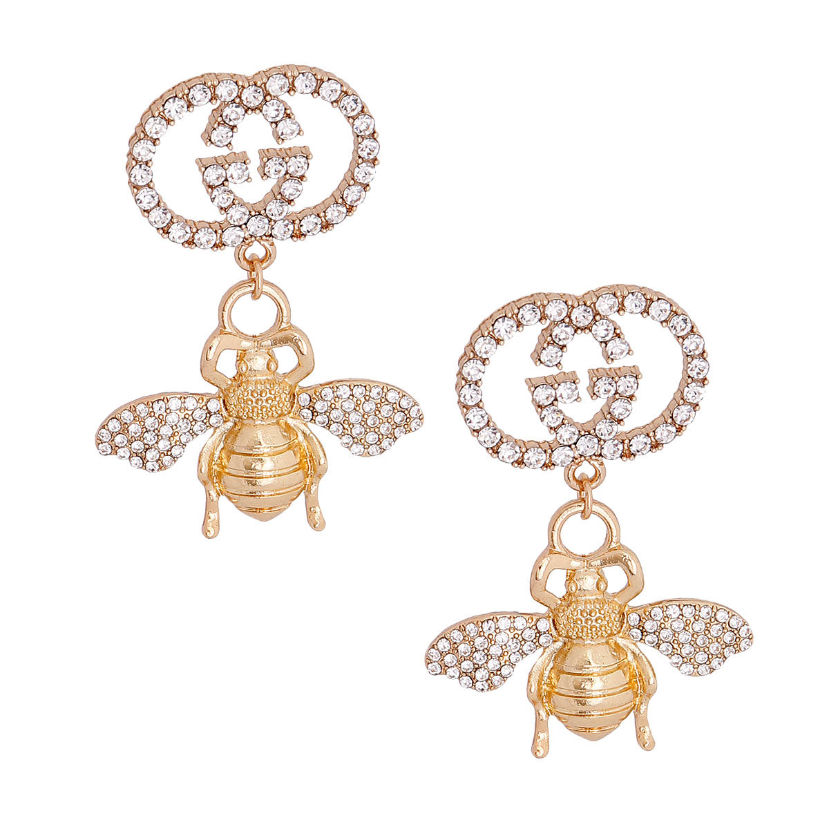 Gold Designer Logo Bee Earrings