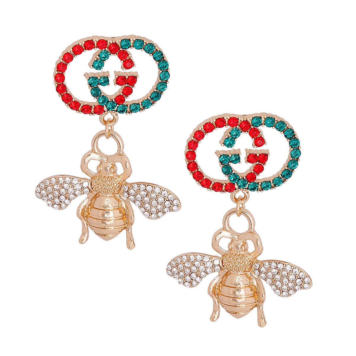 Red and Green Designer Logo Bee Earrings