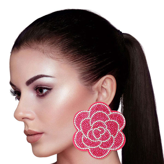 Large Fuchsia Flower Stone Studs
