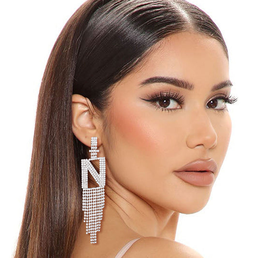 N Rhinestone Fringe Earrings