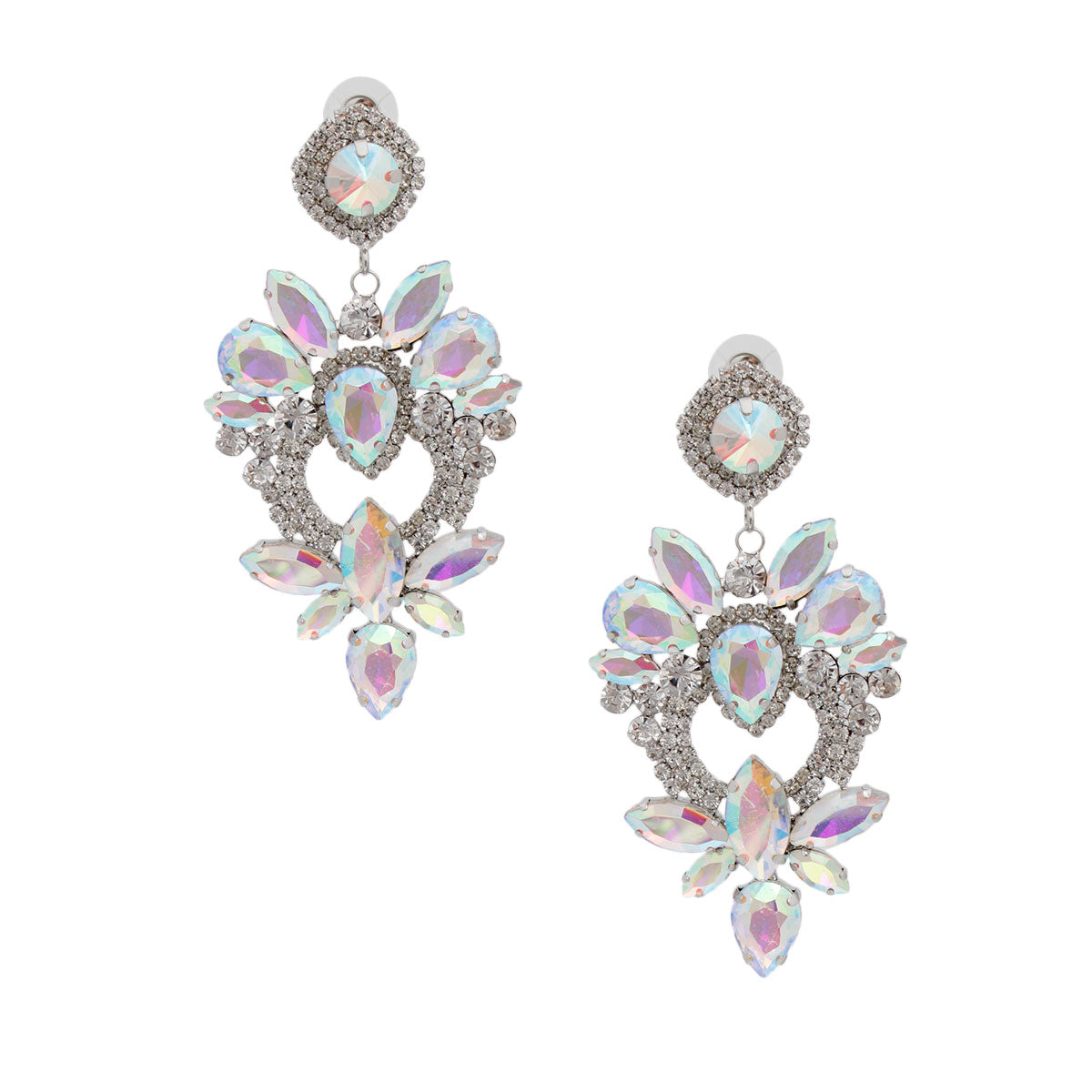 Silver Glass Crystal Heart Earrings