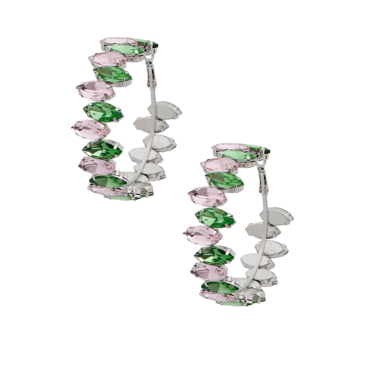 Light Pink Green Marquise Glass Crystal Hoops