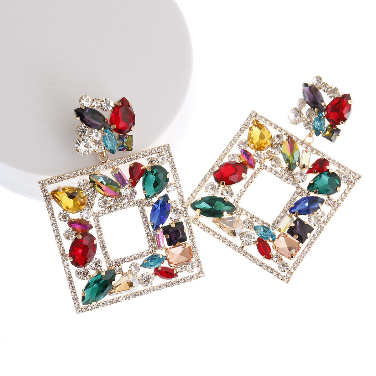 Elegant Multi Color Crystal Square Earrings