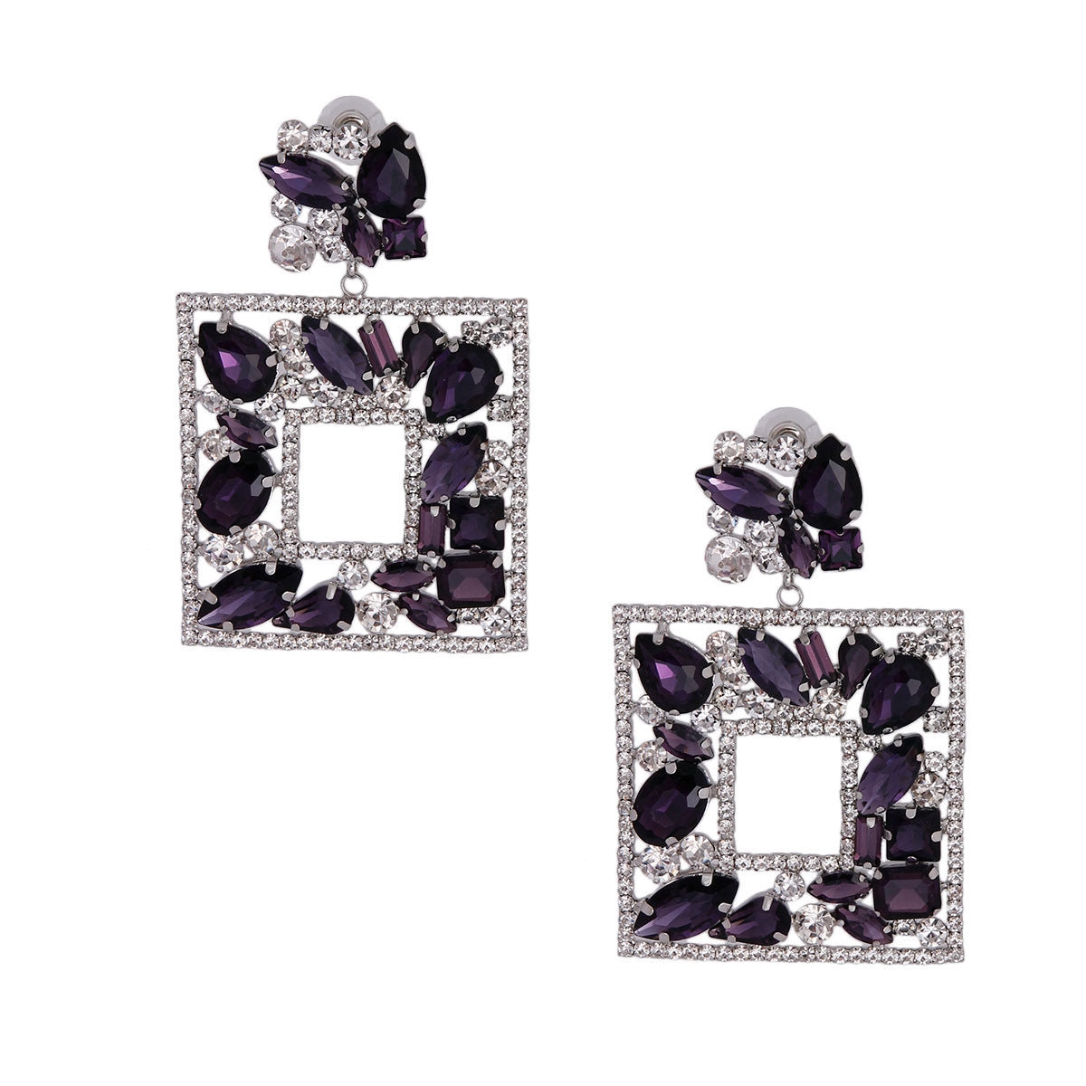 Elegant Purple Crystal Square Earrings