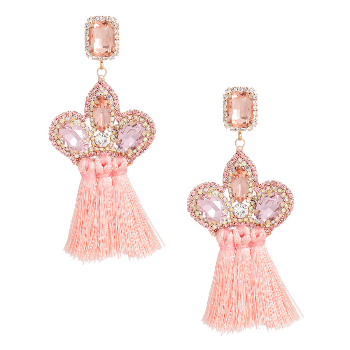 Pink Triple Tassel Stone Earrings