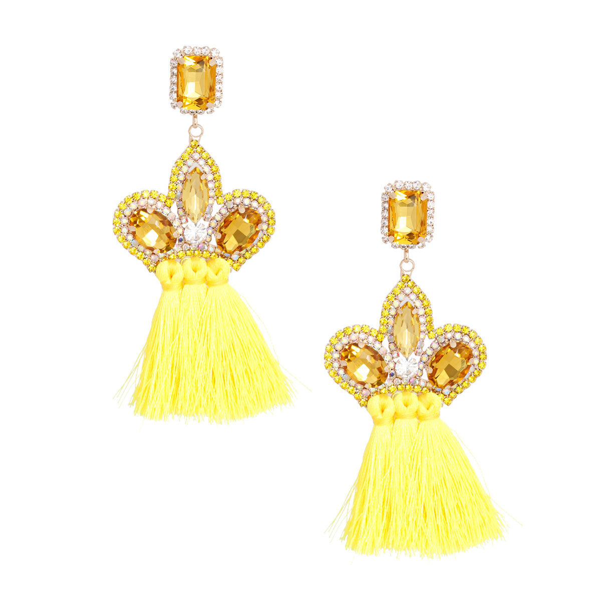 Yellow Triple Tassel Stone Earrings