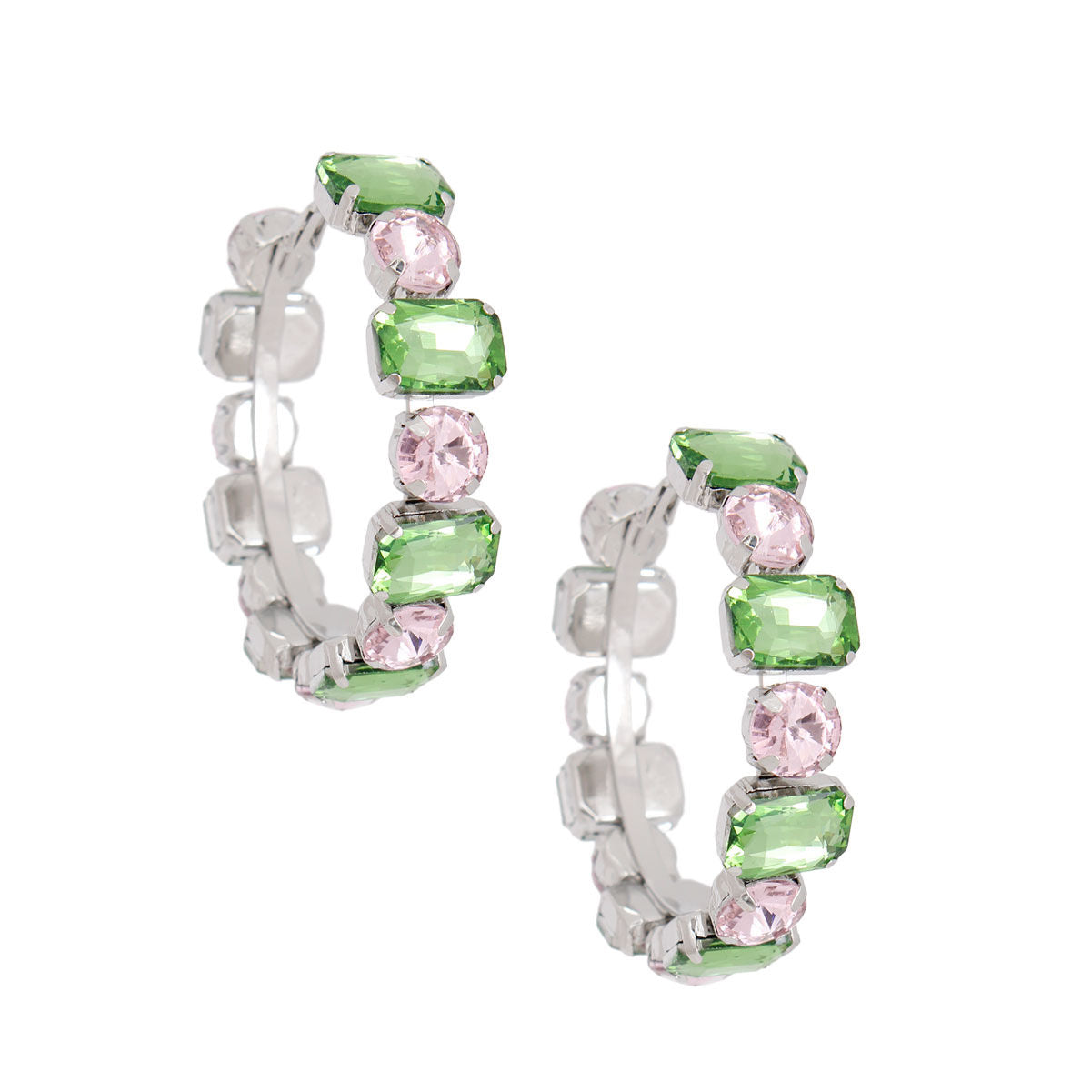 Pink Green Glass Crystal Hoops