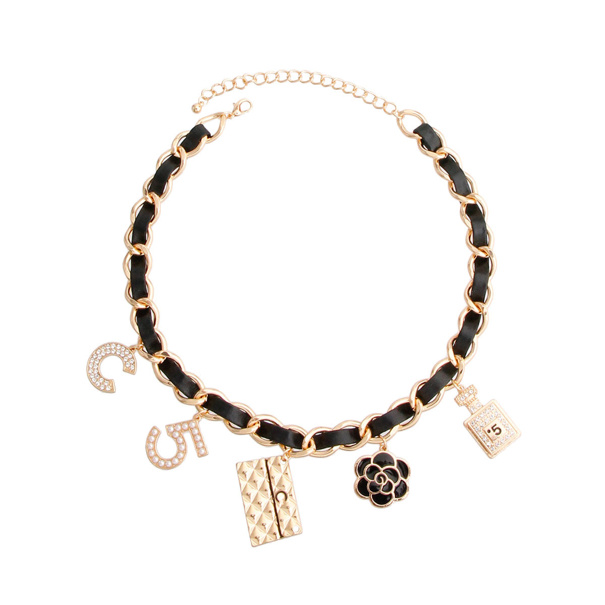Gold and Black Perfume Charm Necklace