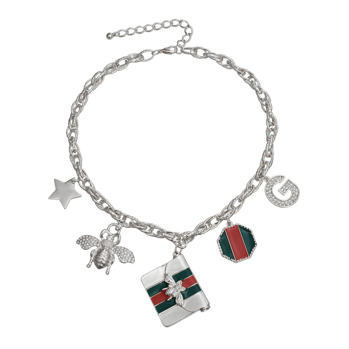 Silver Red and Green Designer Charm Chain