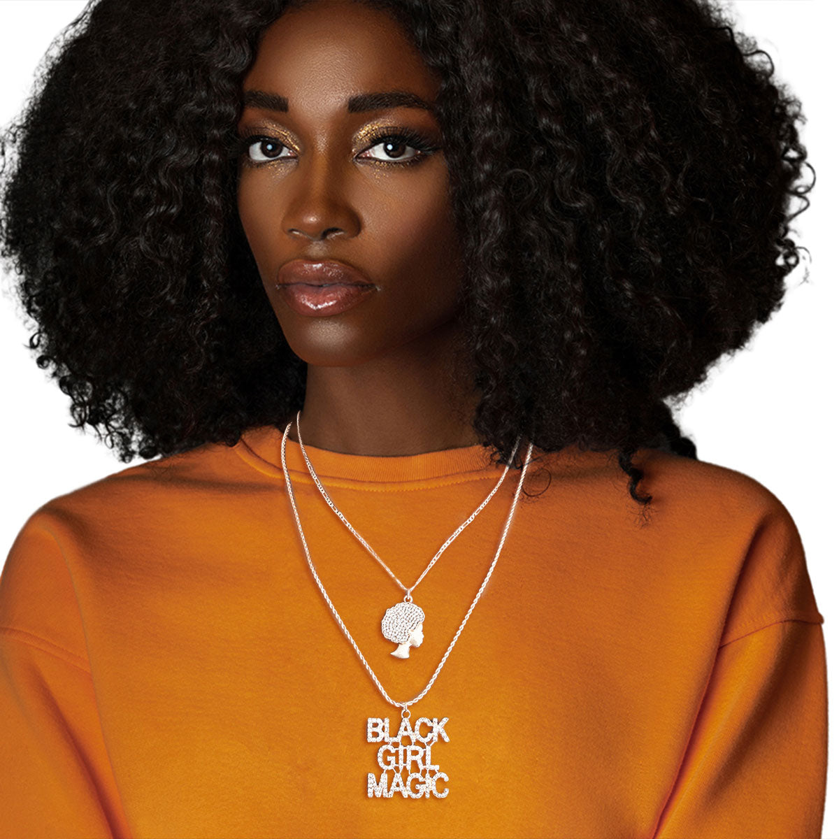 Silver Double Chain Black Girl Magic Necklace