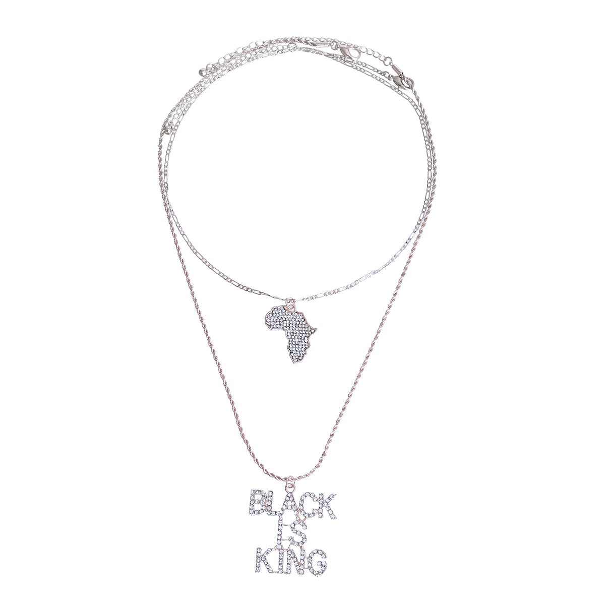Silver Double Chain BLACK IS KING Necklace