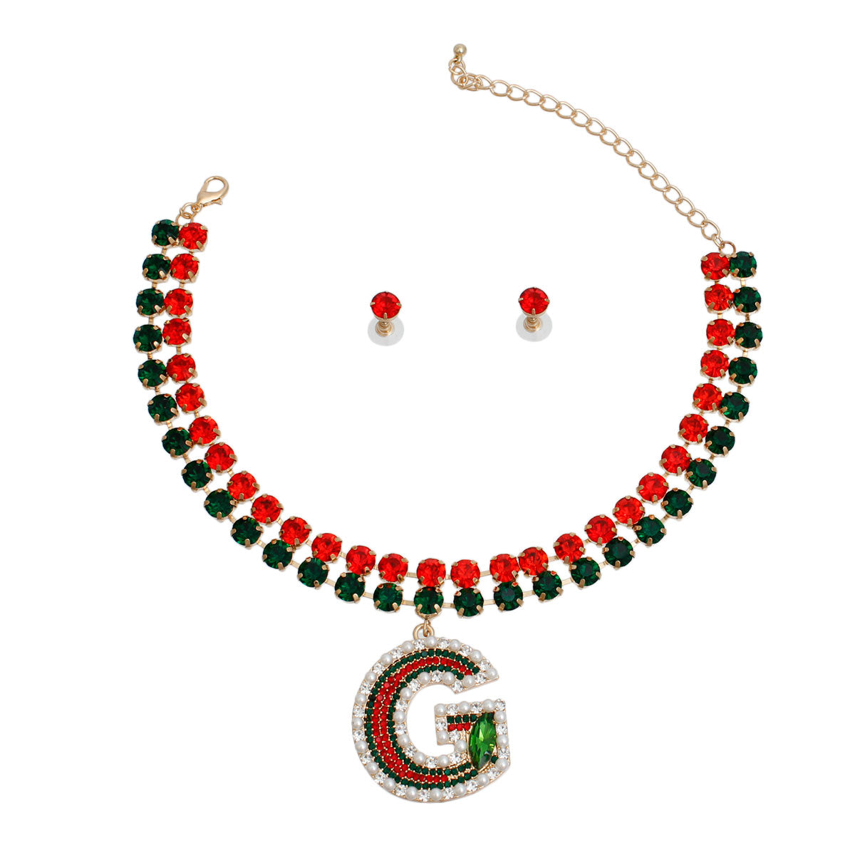 Red and Green Crystal Designer G Choker Set