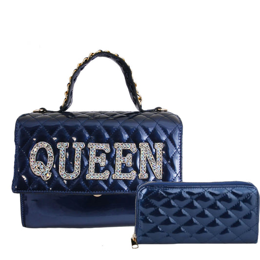 Shiny Blue Quilted Queen Satchel Set