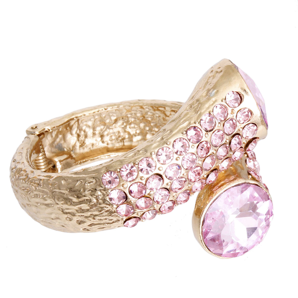 Round Pink Crystal Gold Hinge Cuff