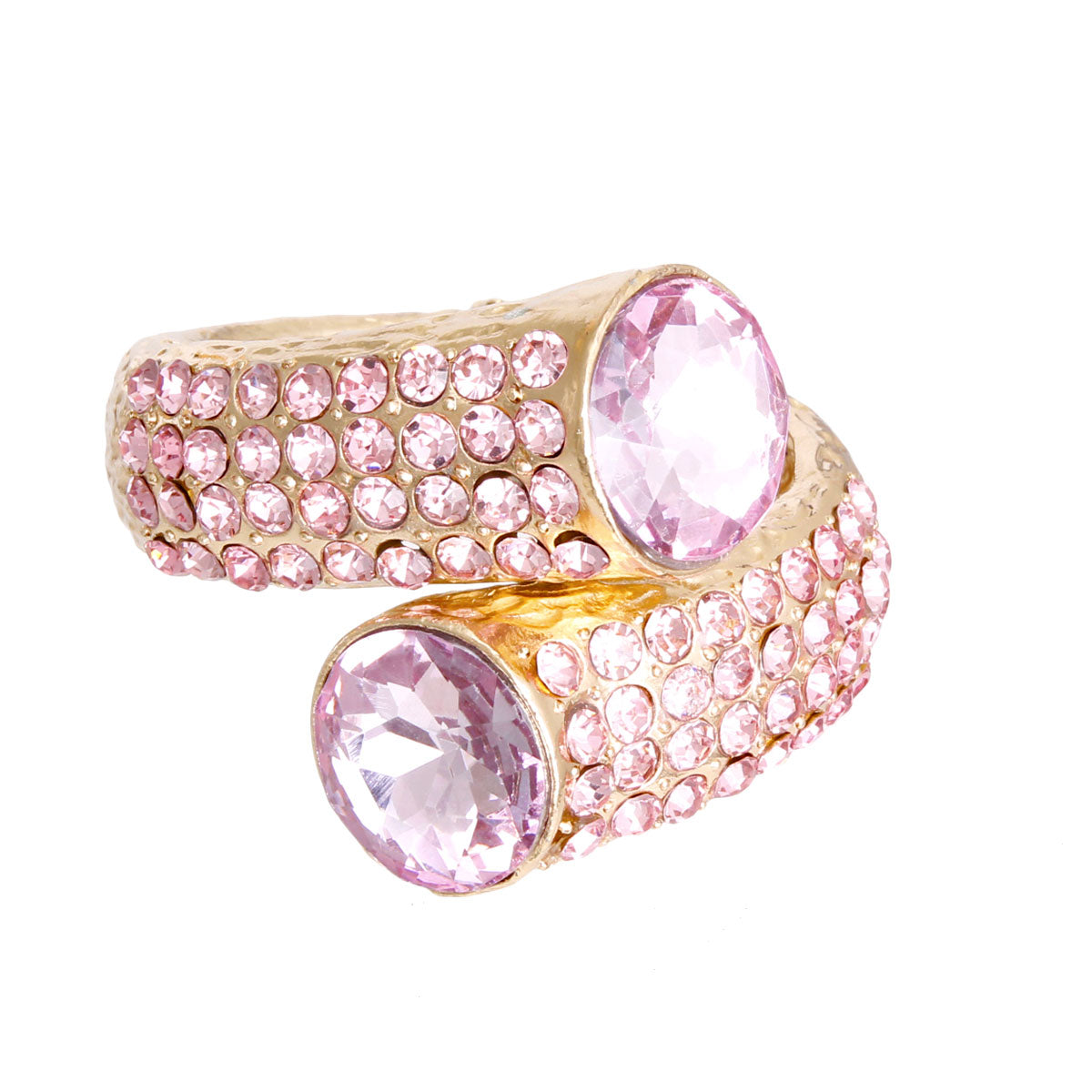 Round Pink Crystal Gold Hinge Cuff