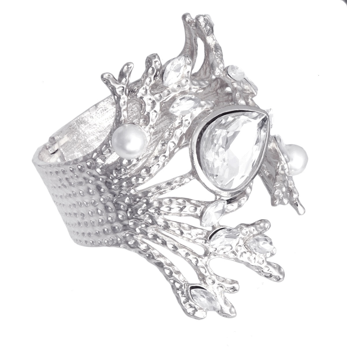 Clear Silver Branched Crystal Cuff