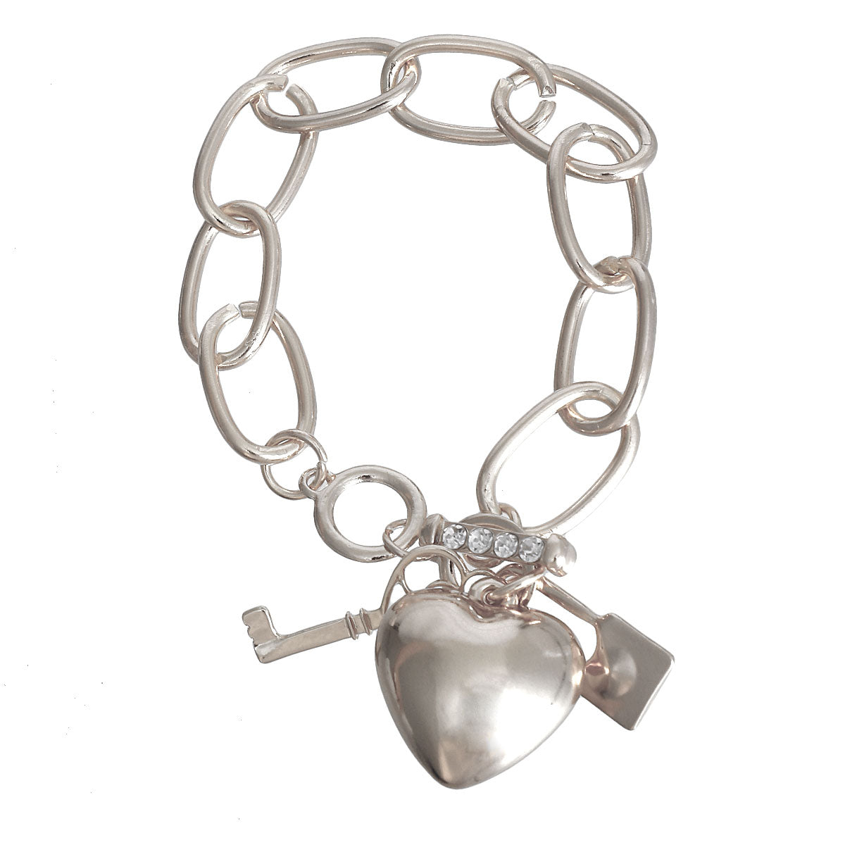 Silver Chunky Chain Love Charm Bracelet