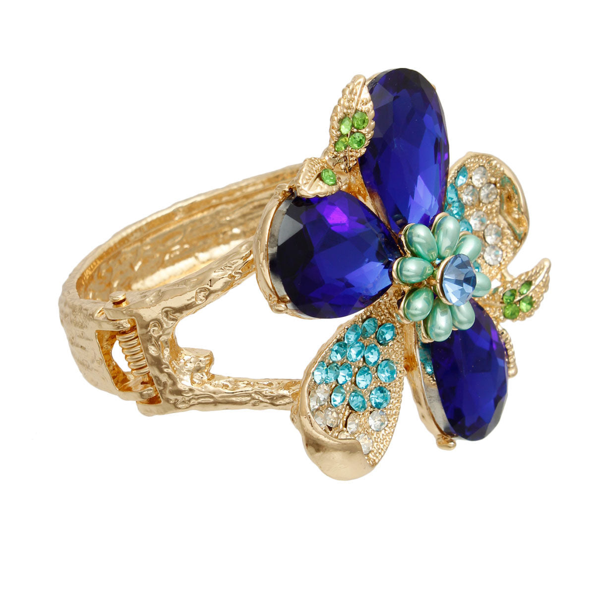 Royal Blue Crystal Floral Leaf Cuff