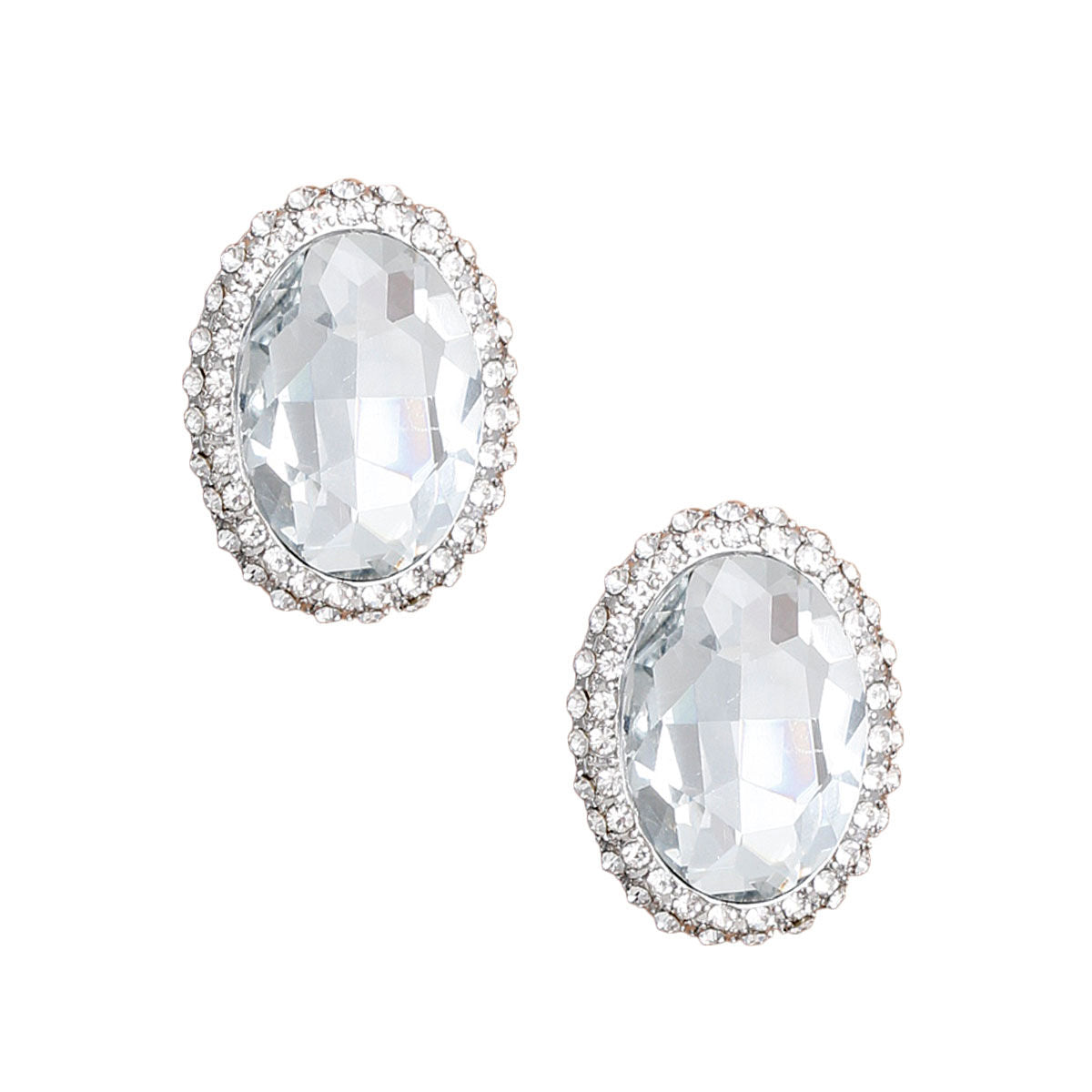 Silver Oval Halo Studs