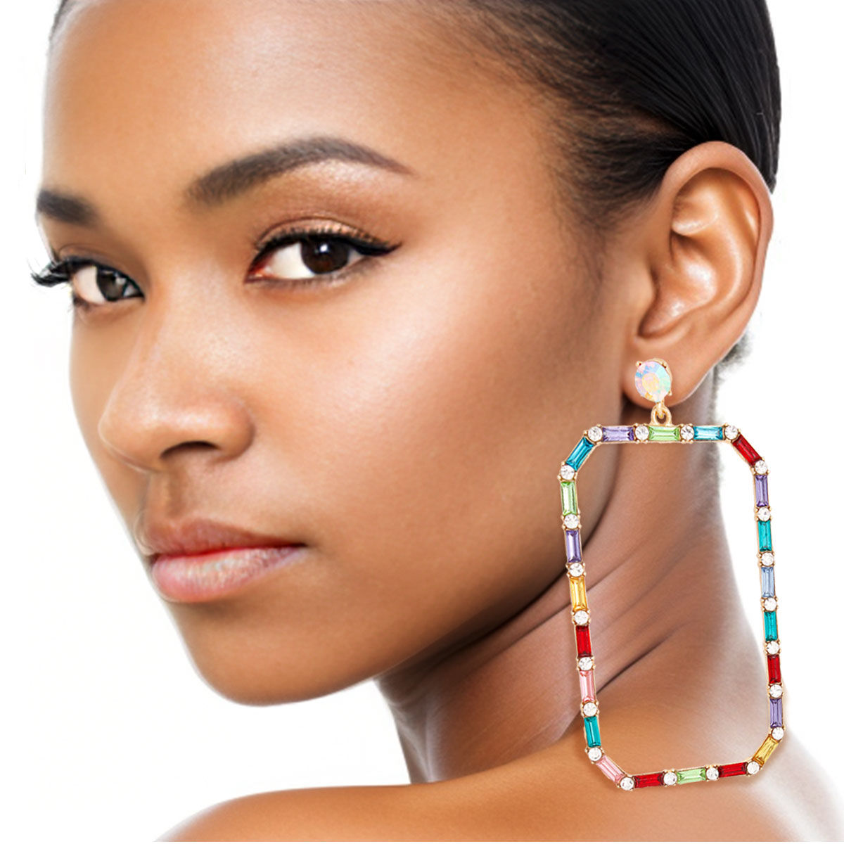 Multi Color Rectangle Stoned Earrings