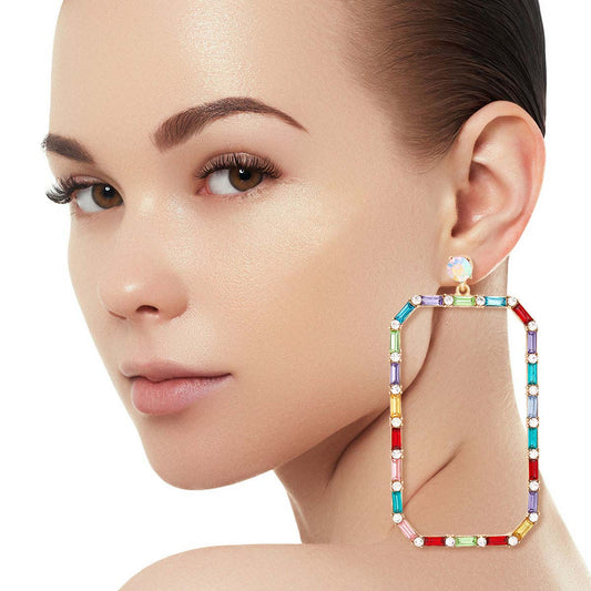 Multi Color Rectangle Stoned Earrings