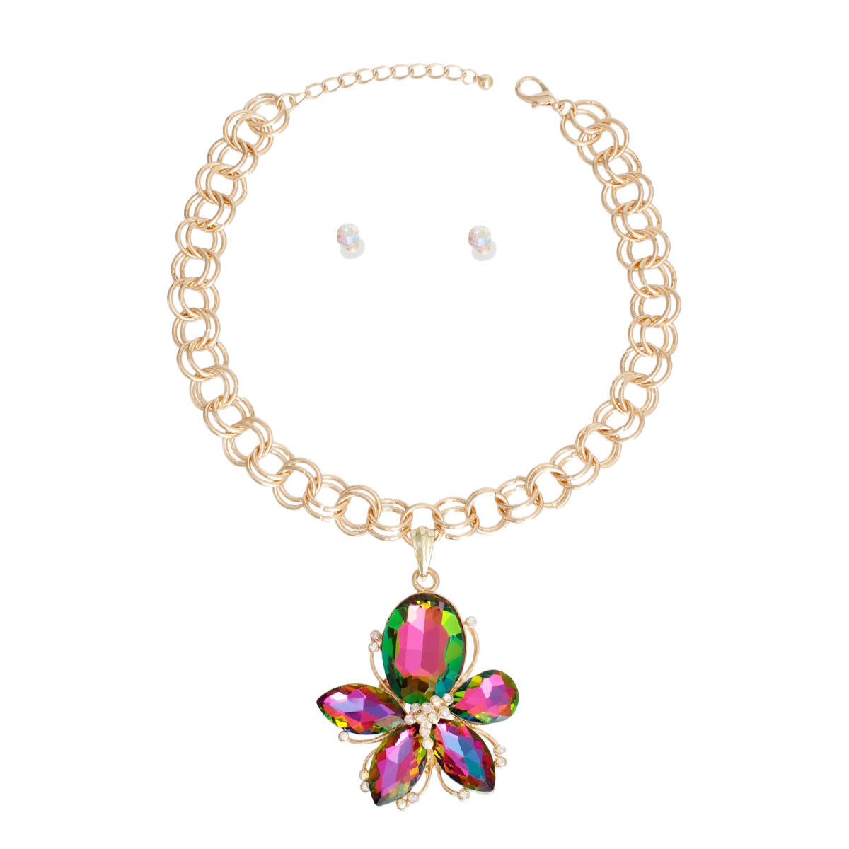 Pink Green Flower Chain Set