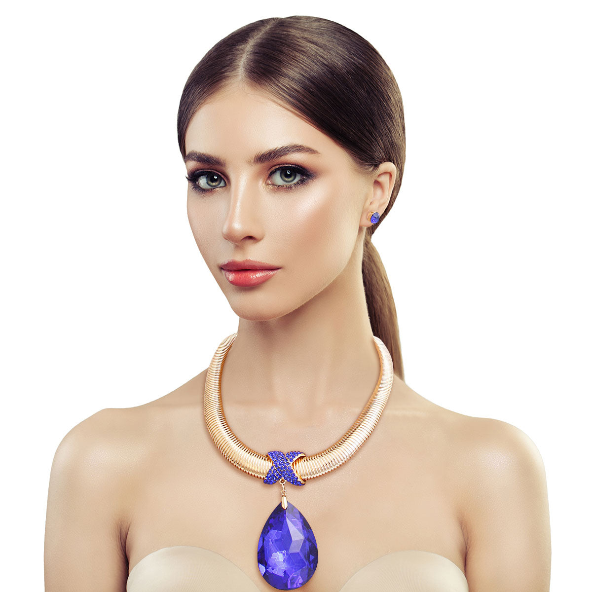 Royal Blue Teardrop Omega Chain Necklace