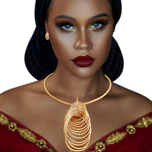 Gold Rigid Twisted Ring Necklace