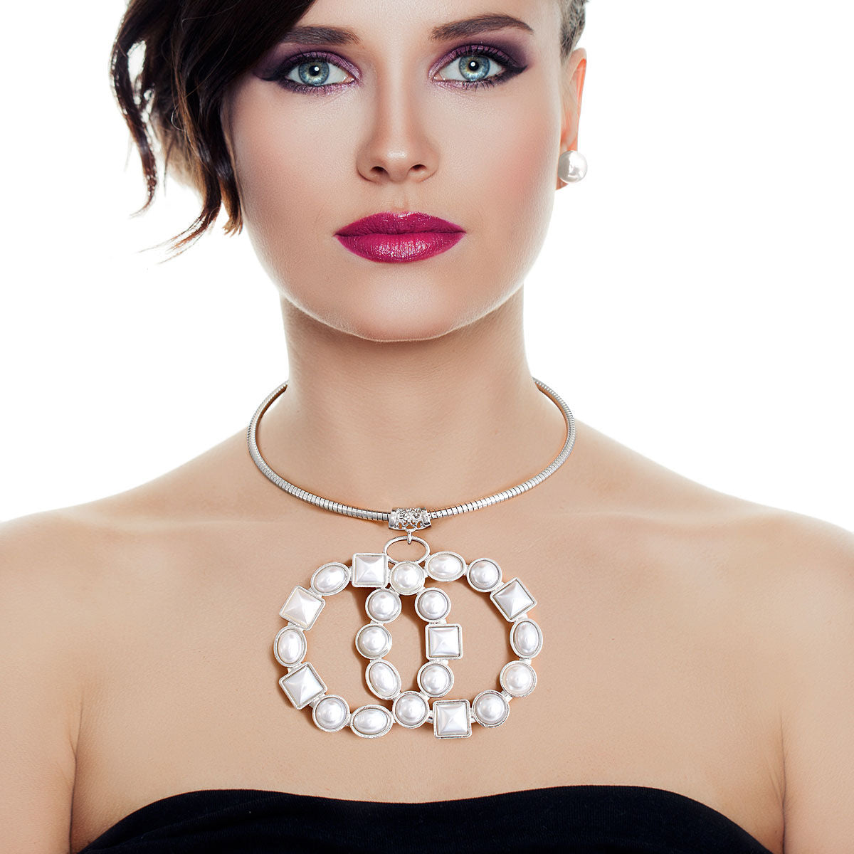 Silver Chunky Pearl Infinity Set