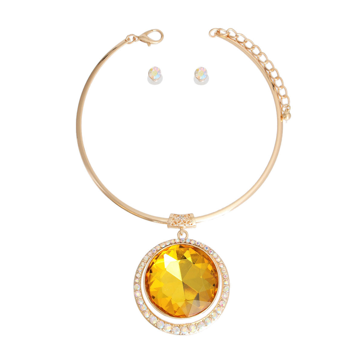 Round Yellow Halo Pendant Set