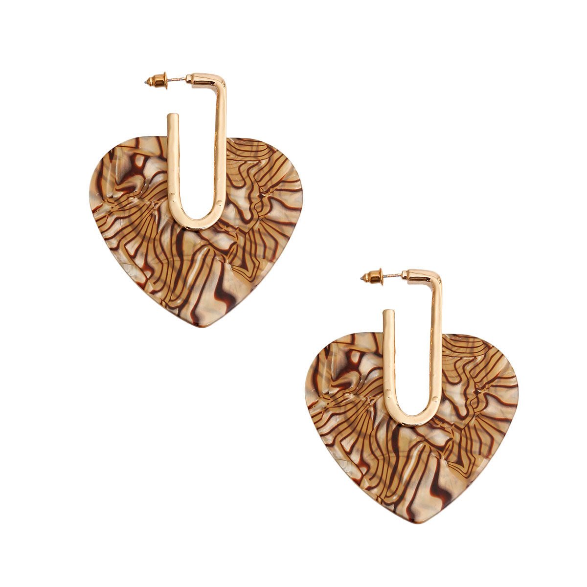 Gold Marbled Heart Hoops