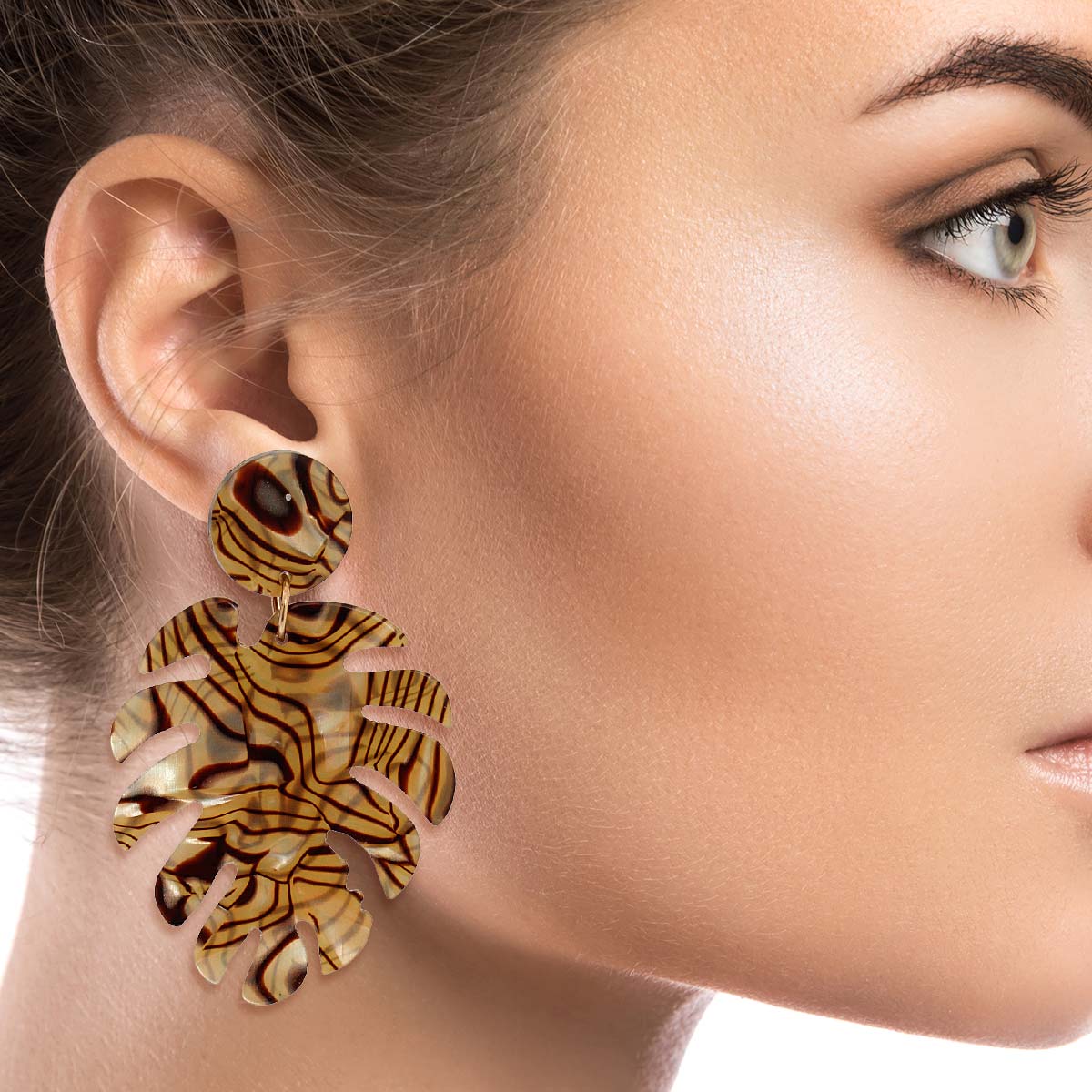 Marbled Gold Palm Leaf Earrings
