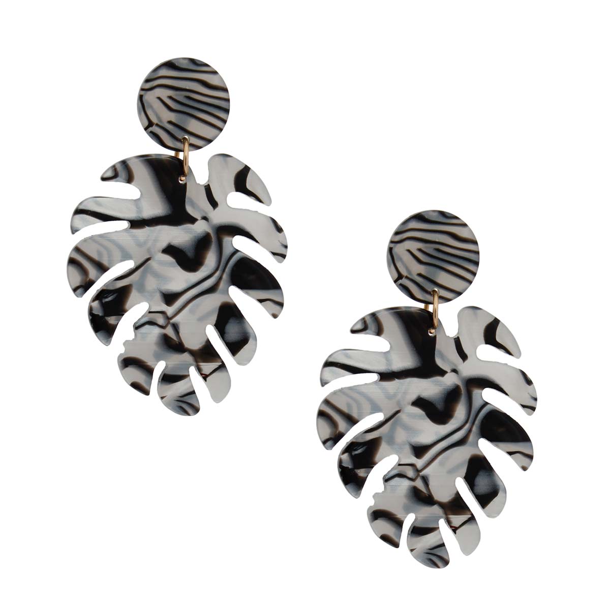 Marbled Silver Palm Leaf Earrings