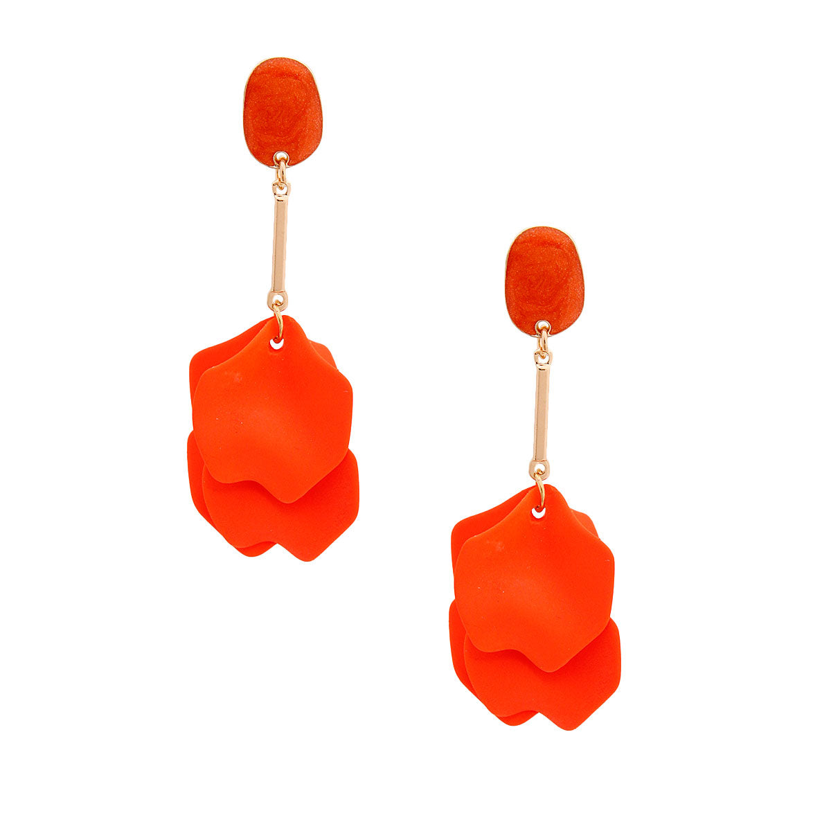 Orange Matte Petal Drop Earrings