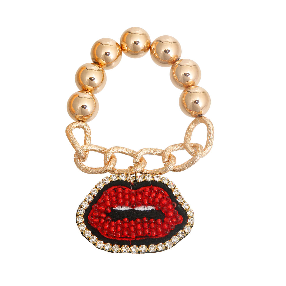 Gold Bead Red Lips Bracelet