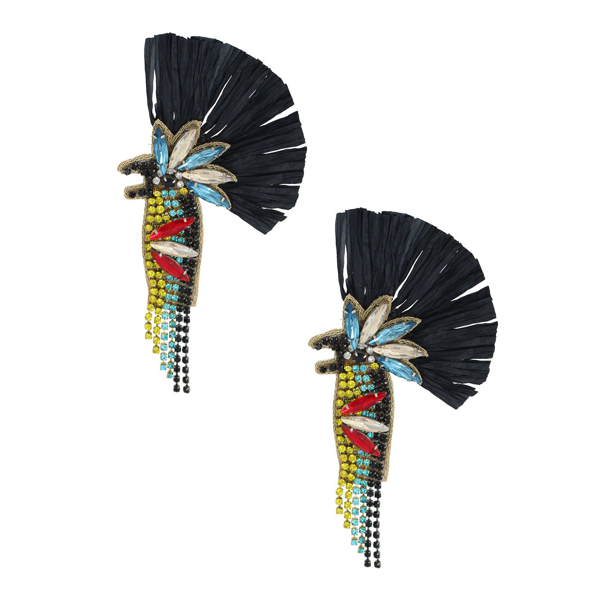 Raffia and Rhinestone Macaw Earrings