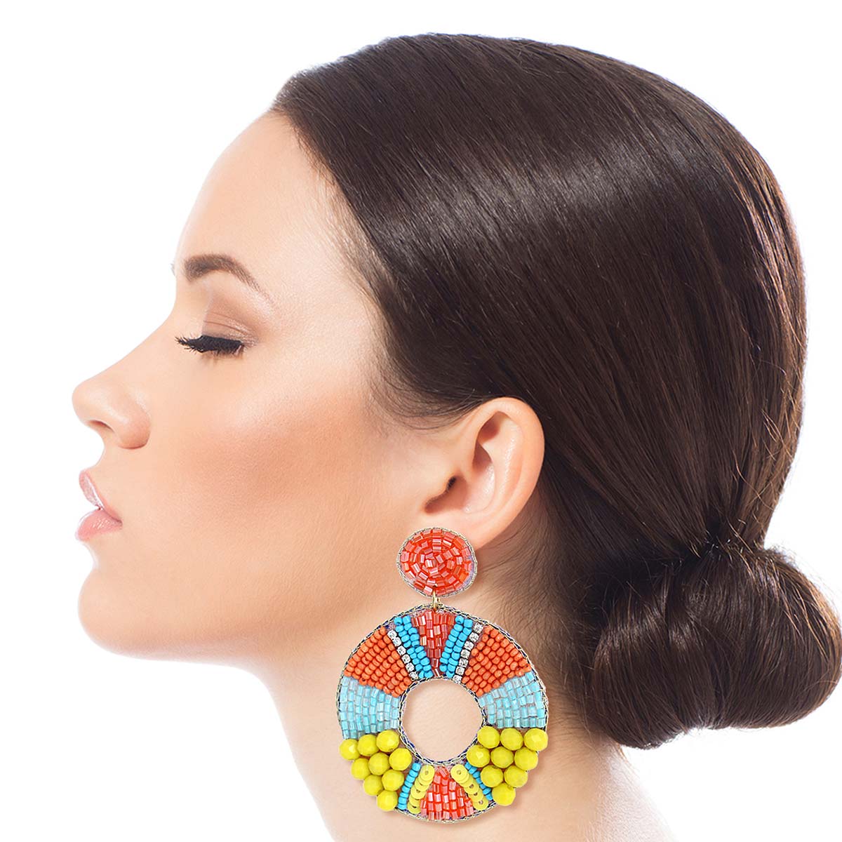 Orange Embroidered Donut Earrings