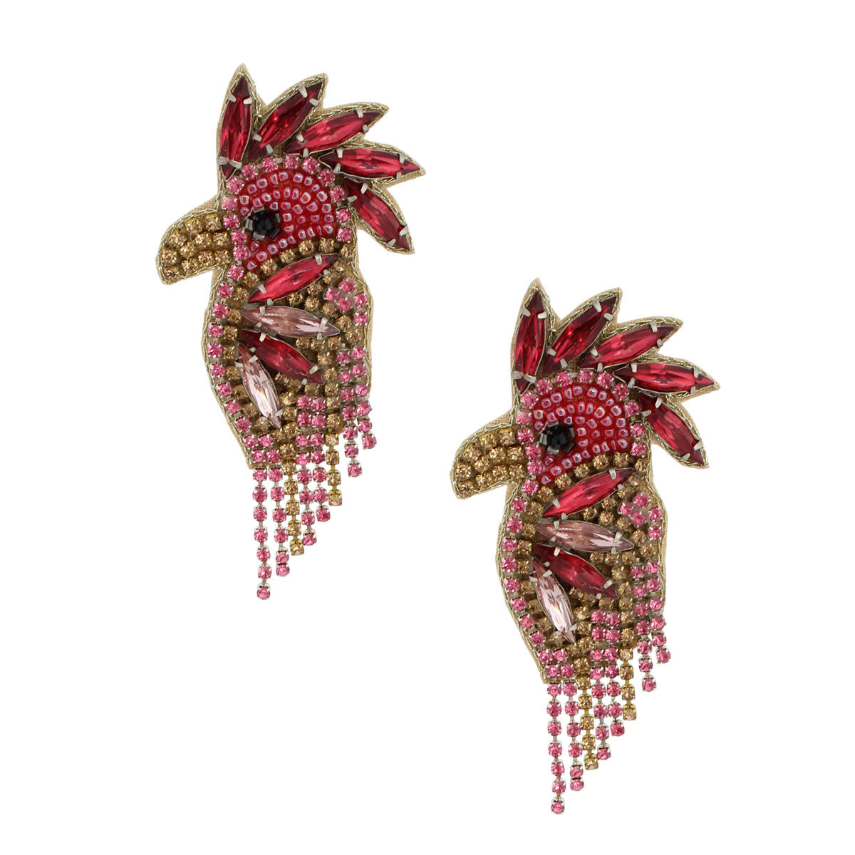 Pink Rhinestone and Bead Macaw Earrings