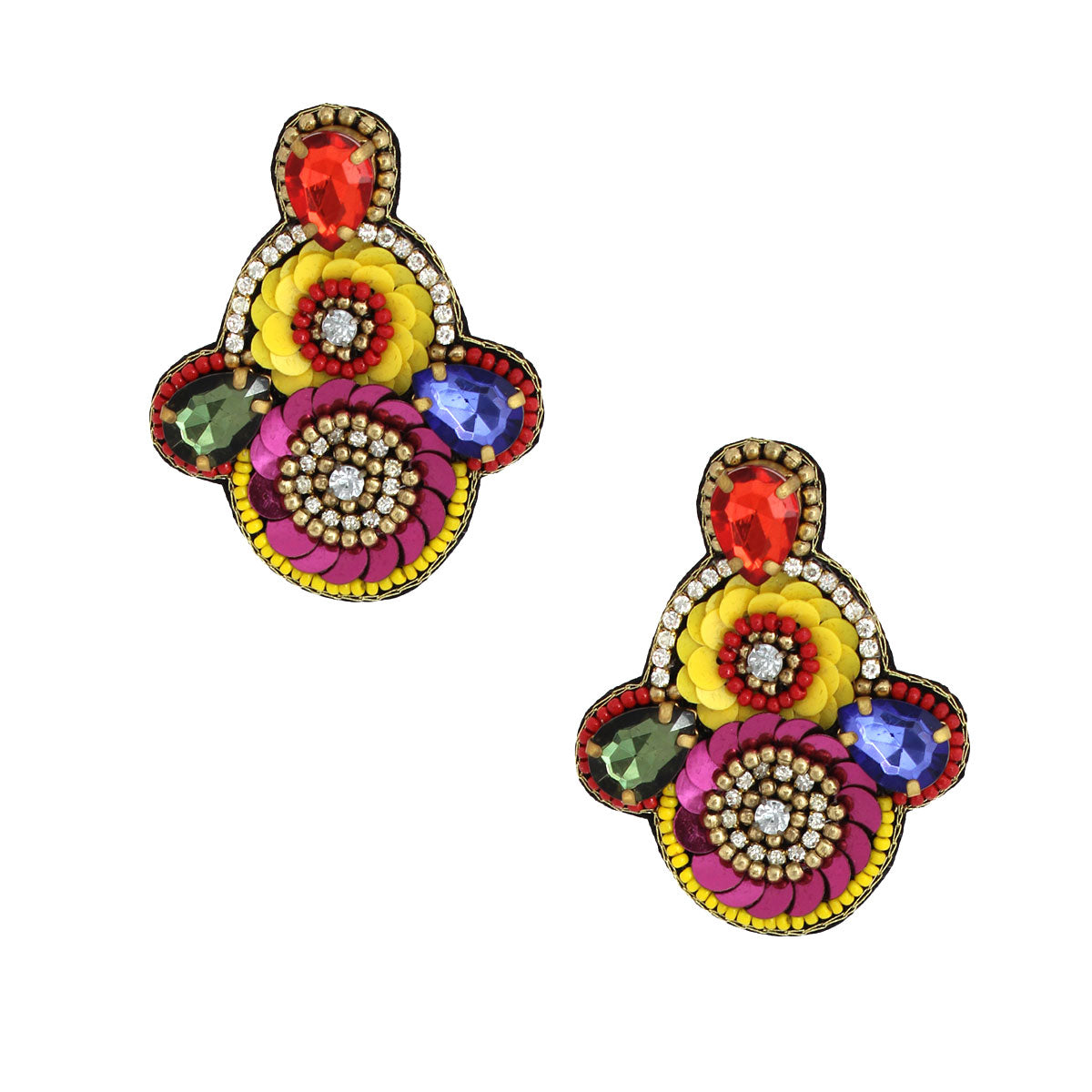 Multi Color Bead Sequin and Stone Earrings